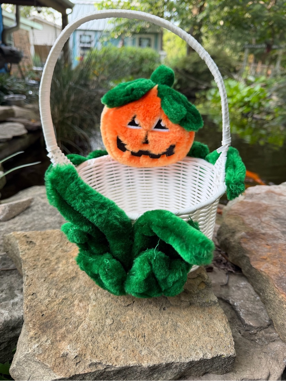 1990 Green & Orange Pumpkin Plush Trick-or-Treat Basket - Kids Costume Accessory